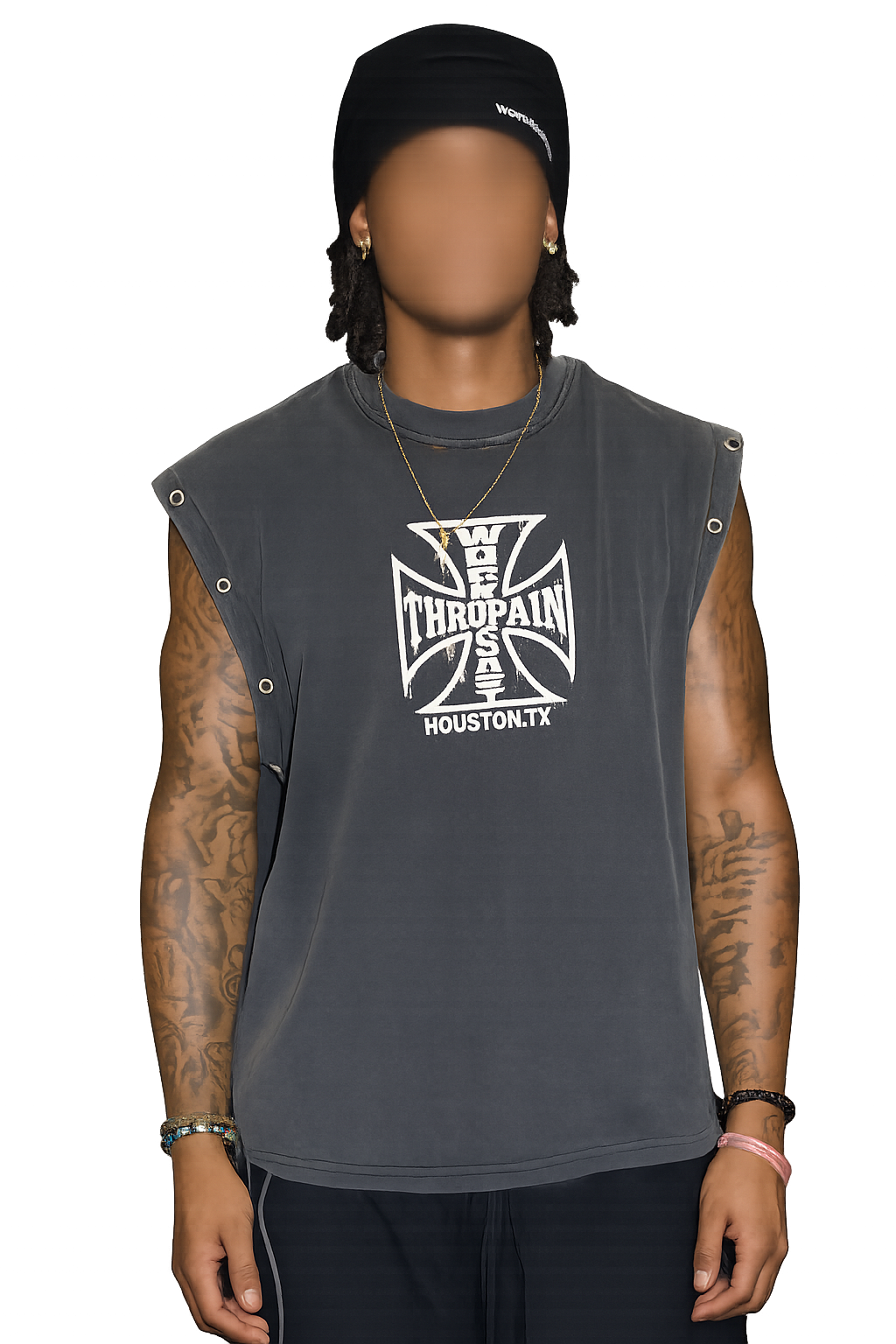 BLACK PAIN SLEEVELESS